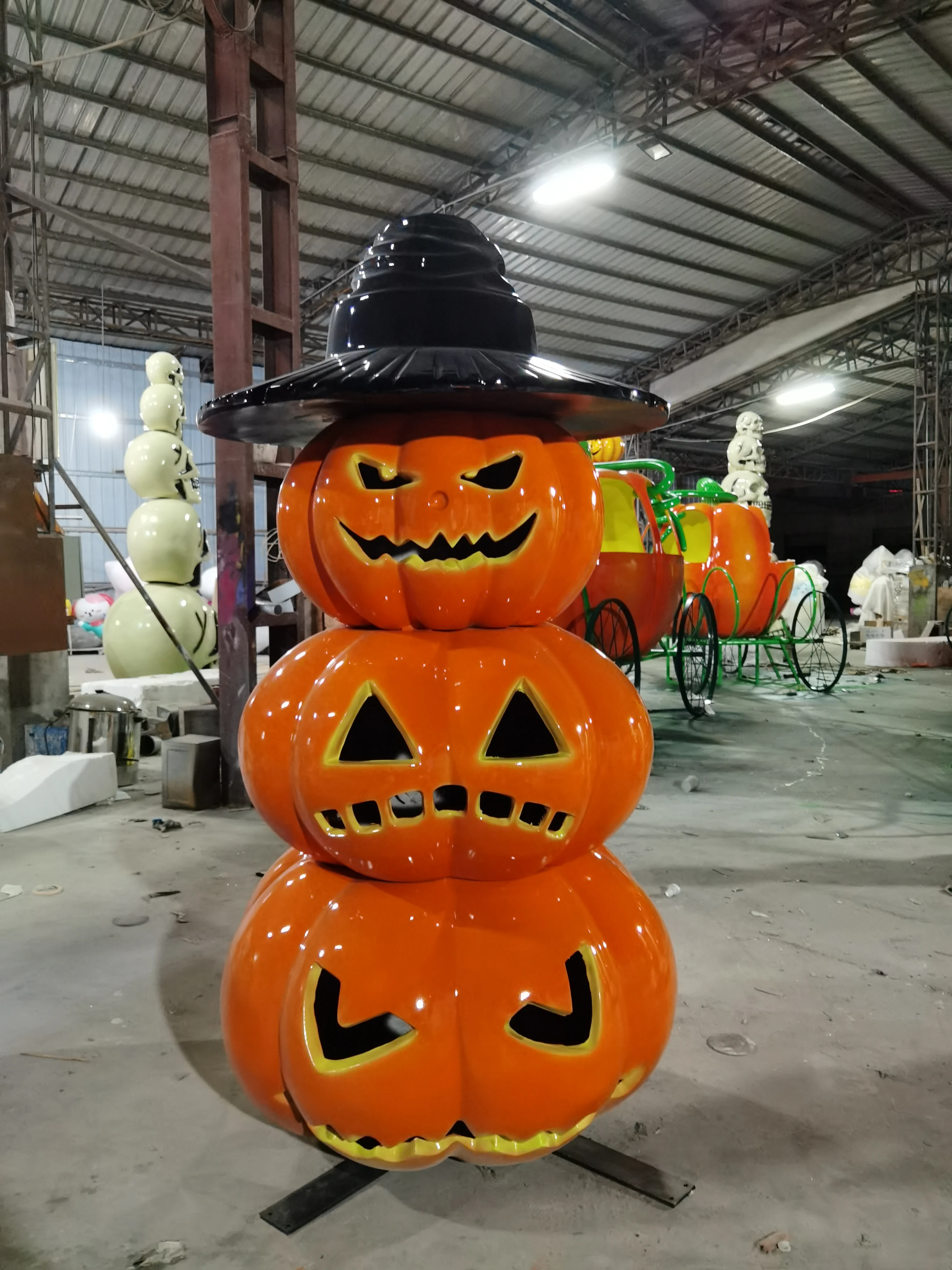 Pumpkin cart halloween fiberglass decoration