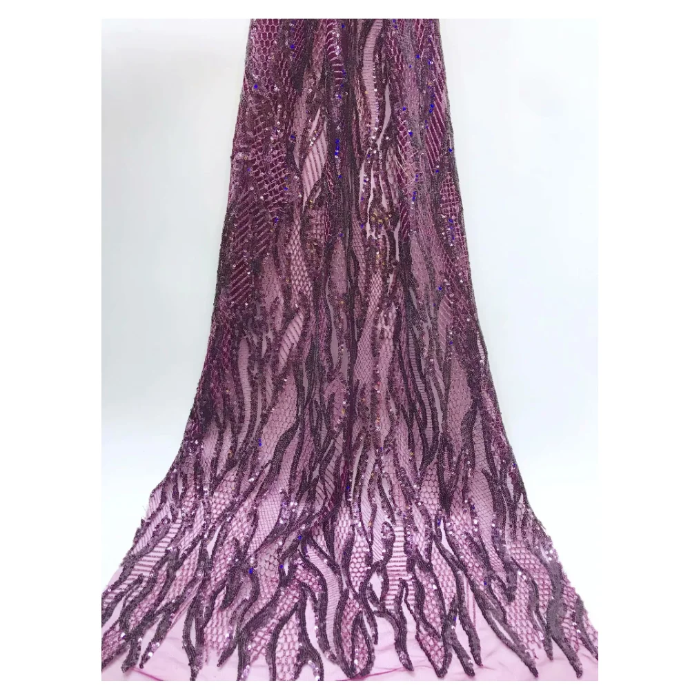 
Orchid Colored Gold Line Sequined Beautiful Designed Transparent English Silk Cord Laces 