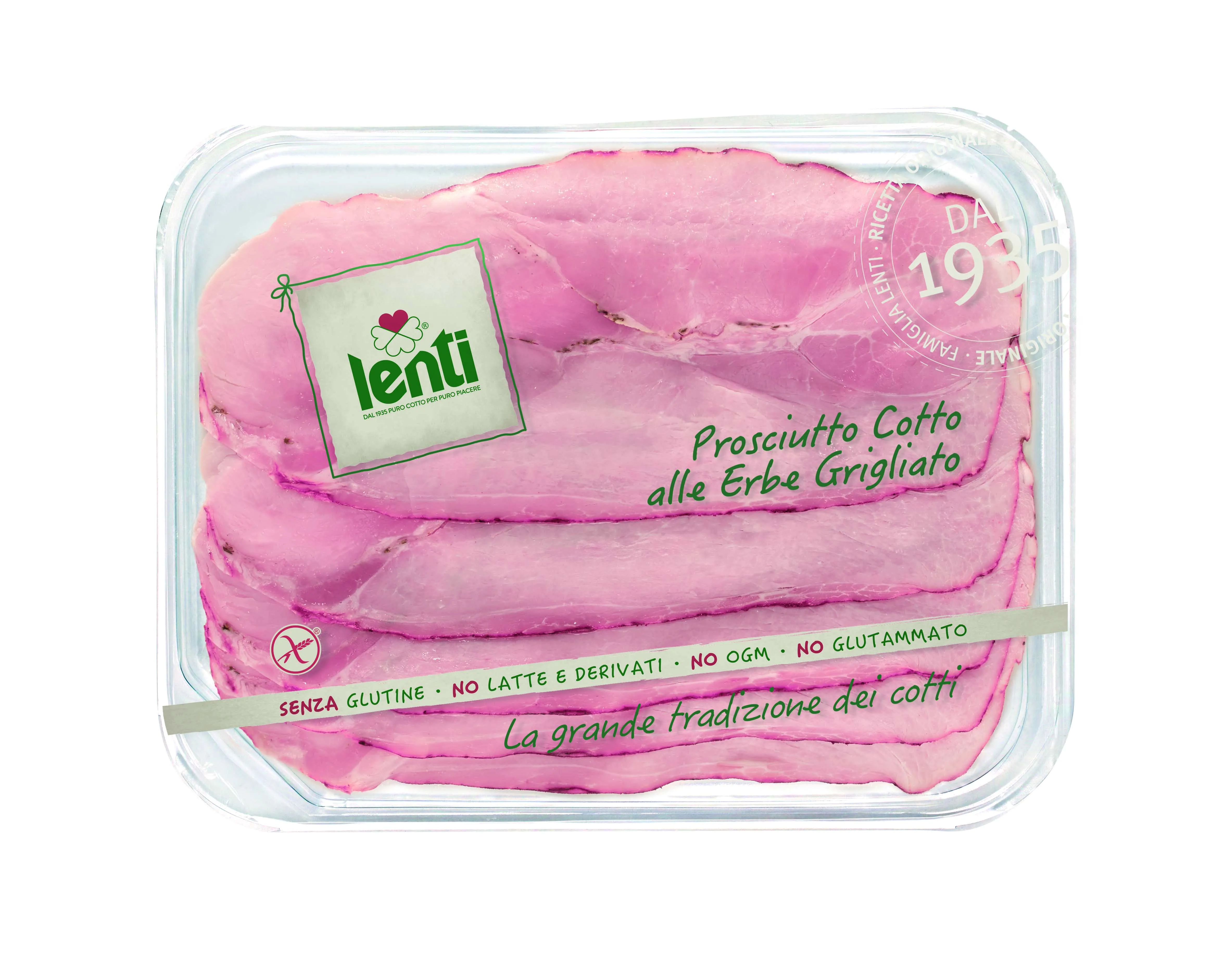 Grilled High Quality Prosciutto Cotto Cooked Ham with aromatic Herbs Presliced Trays 0,120 Kg 100% Italian meat LENTI