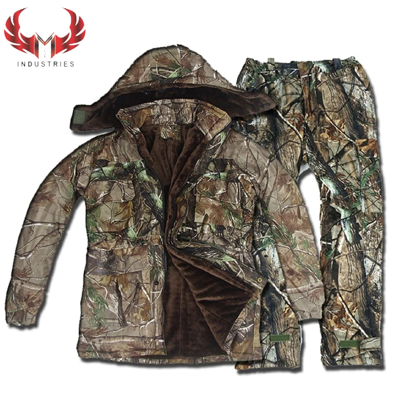 Мужской зимний осенний теплый Камуфляжный охотничий костюм одежда брюки на подтяжках комбинезон для рыбалки пуховик камуфляжный
