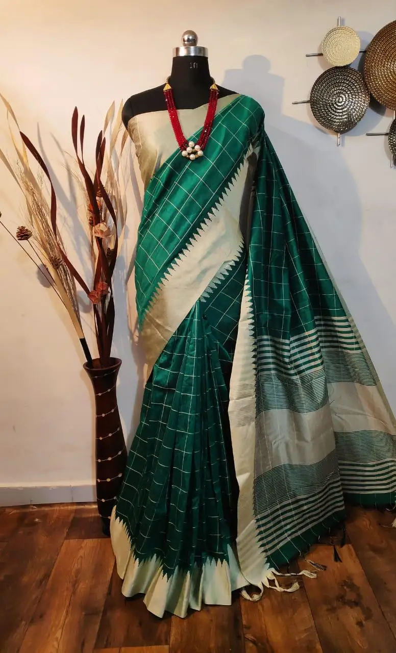 Сари из необработанного шелка с Хади вувен паллу королевскими кисточками n Khadi Wooven каймы со сплетениями блузкой