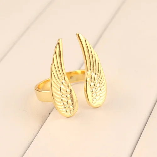 High polished unique design lovely angel wings ring gold/silver plated ring hot girls personality adjustable plain jewelry ring