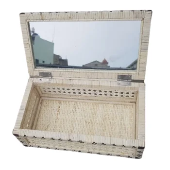 Rattan Hand Wicker Utility Basket With Mirror Inside -  Make-up Box Black & White Picnic Basket - 2021 Sourcing Season