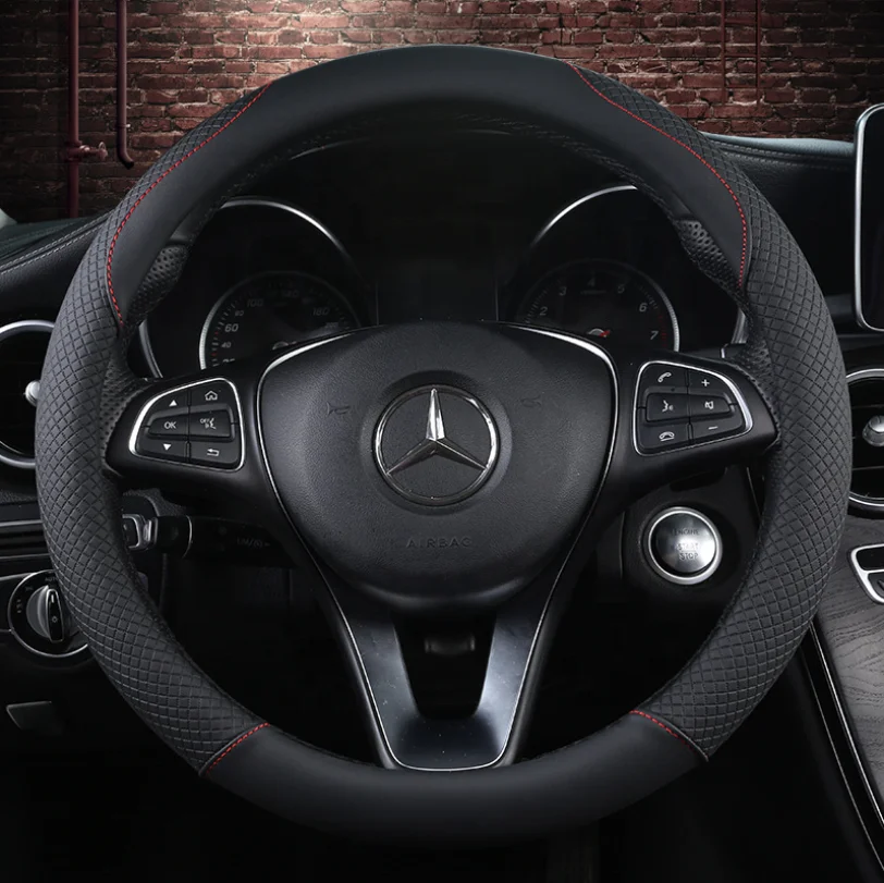 Чехол на руль автомобиля нескользящий дышащий чехол из искусственной кожи черного