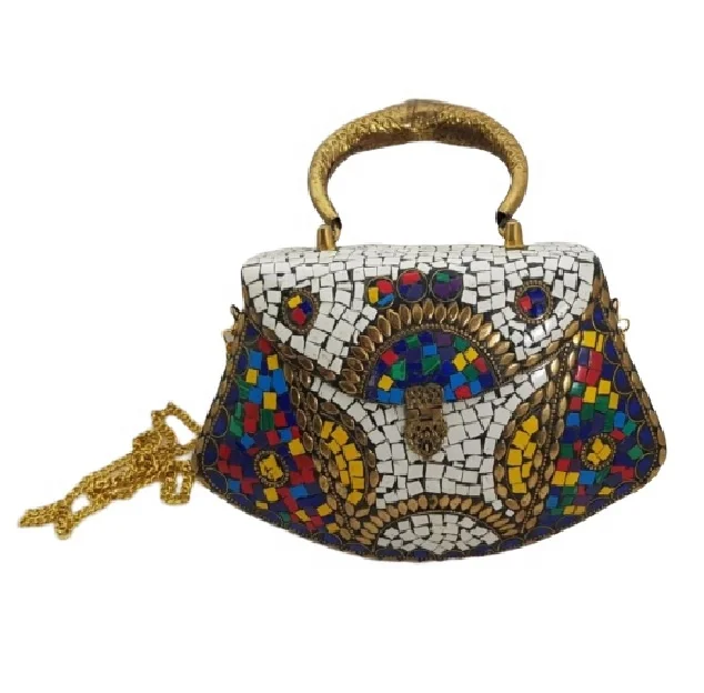 Metal Mosaic Stylish Hot Selling Clutch With Brass Handle
