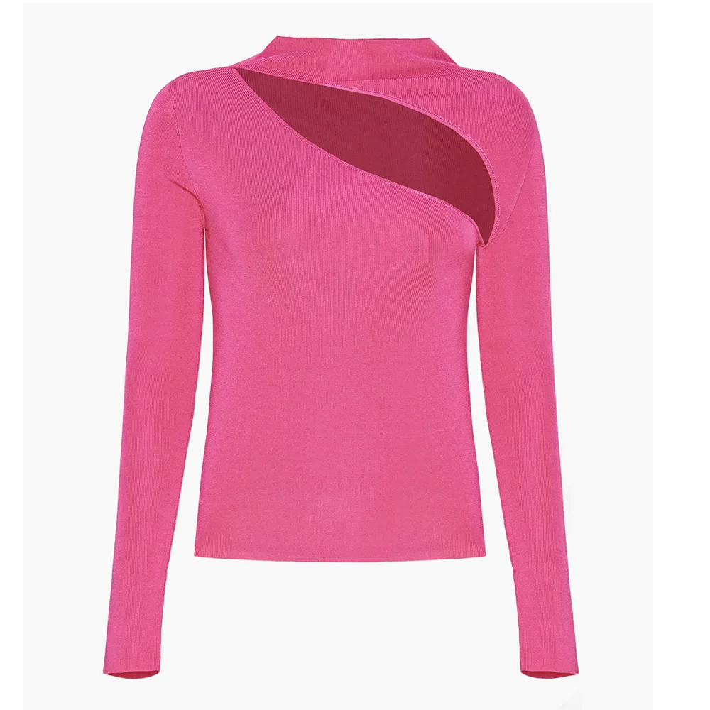 
Solid color Long Sleeve Slash Knitted Pull Over Sweeater 