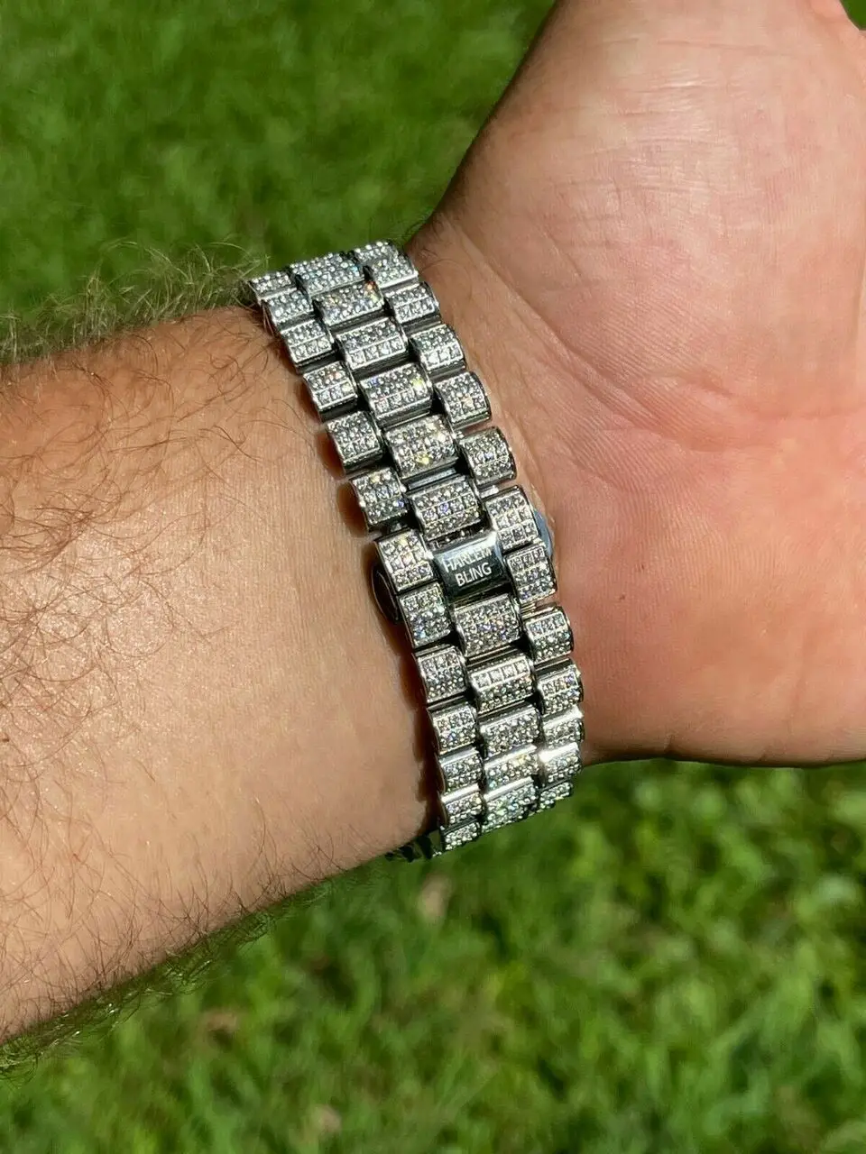 Часы с покрытием в стиле хип-хоп украшения из блестящих камней Круглый браслет унисекс золотым муассанитом и стеклянным для юбилея Серебряный полипропиленовый пакет