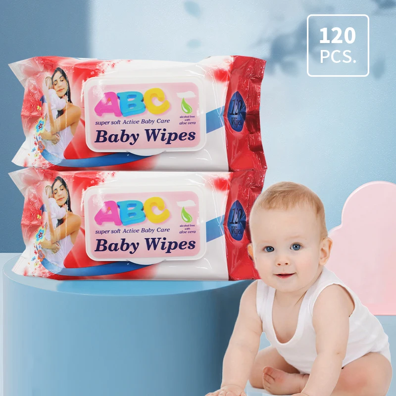 2022 Newborn Kids Wipe 120PCS Non-Woven Organic Cotton Flushable Cleansing Baby Face Wet Wipes pampers baby wipes