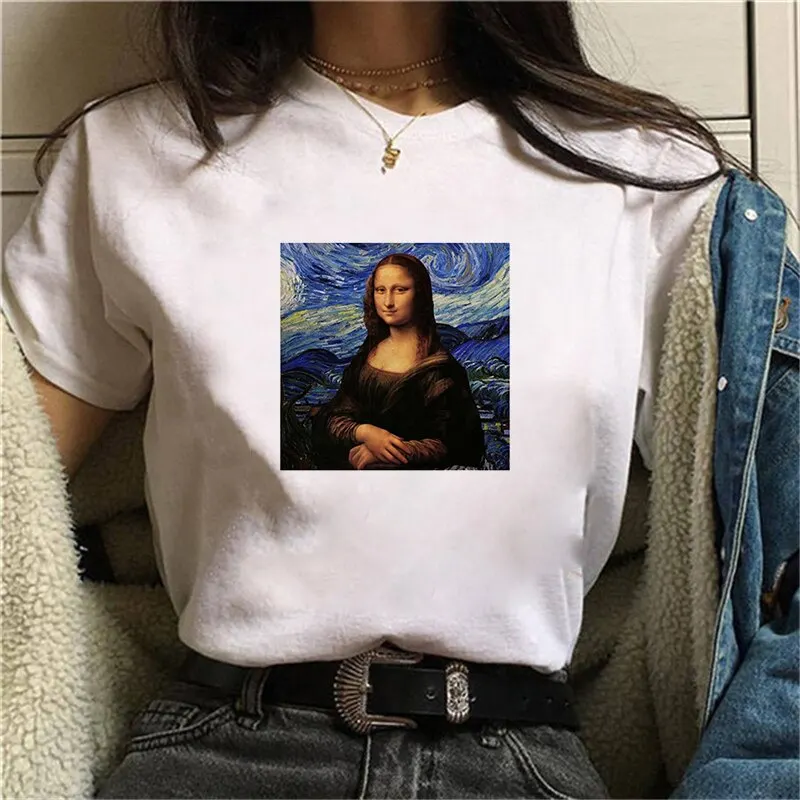 
Mona Lisa Painting Women T-shirts artistic oil painting Harajuku aesthetic Custom made oversized t shirt korean clothes 