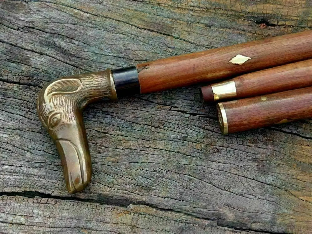 
Brass Nautical Designer Dog Antique Style Head Handle Cane Wooden Walking Stick 