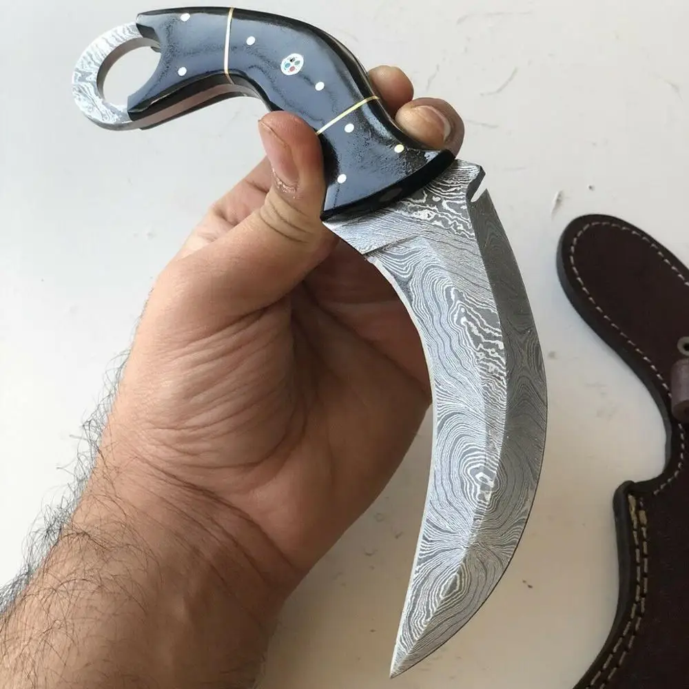 
 157 на заказ ручной работы керамбитовый нож-Дамасская сталь лезвия, Полный Тан, китайский нож весы, Открытое кольцо круглого сечения гимнастический длиной 9