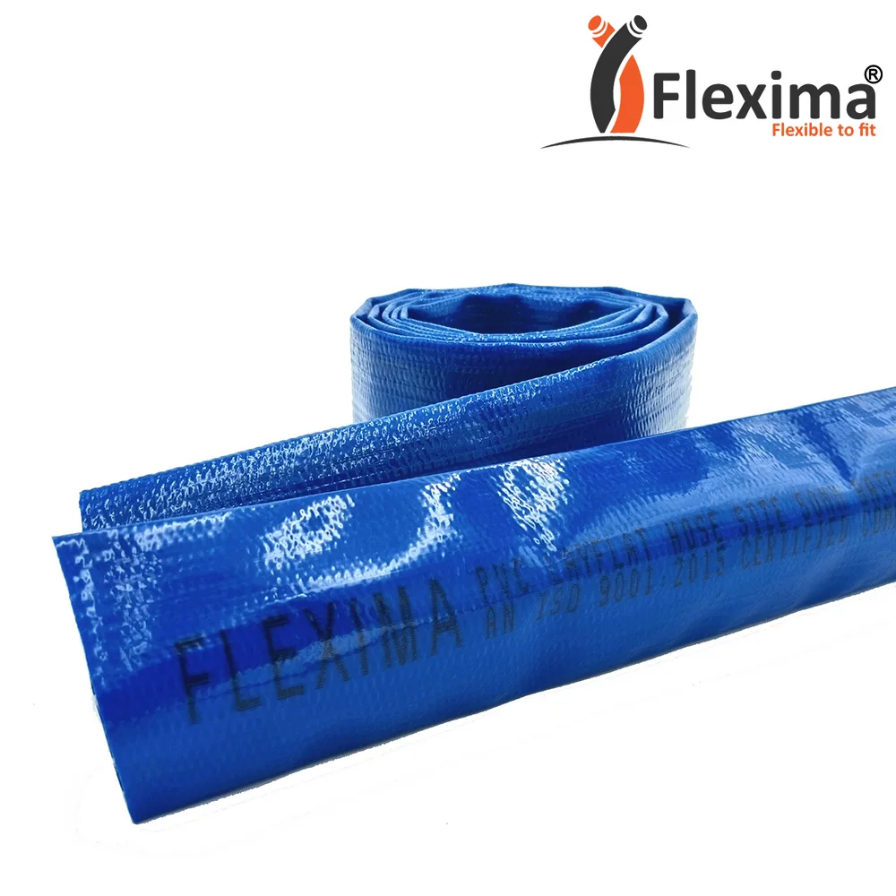 Гибкий синий плоский шланг для полива из ПВХ длиной 100 метров