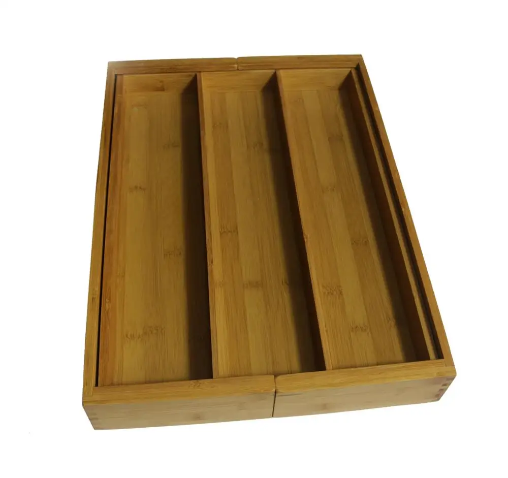 5 Slots Bamboo Tray Expandable Kitchen Drawer Organizer Bamboo Utensil Storage Tray