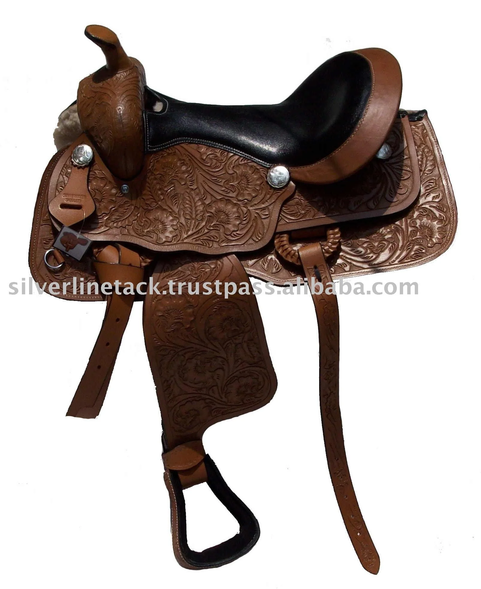 Hand Carved Western Saddle Leather Covered Fitting
