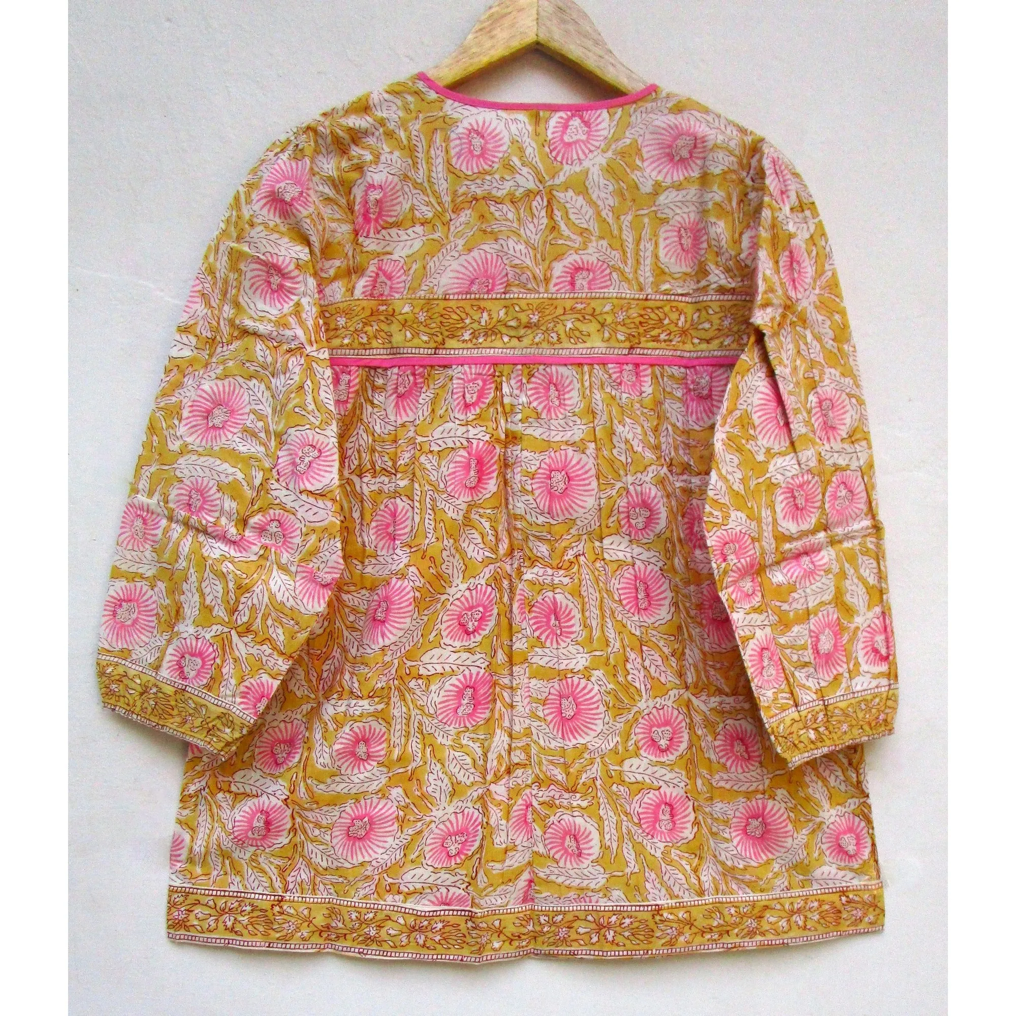Beautiful blossom sunflower cotton women tops and blouse - v neckline with tassel blouse and tops