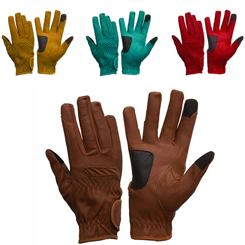 Reinforced Stitching Suede Leather Touch Screen Riding Gloves Equestrian Horseback Gloves Cotton Outdoor Mitts Breathable Gloves