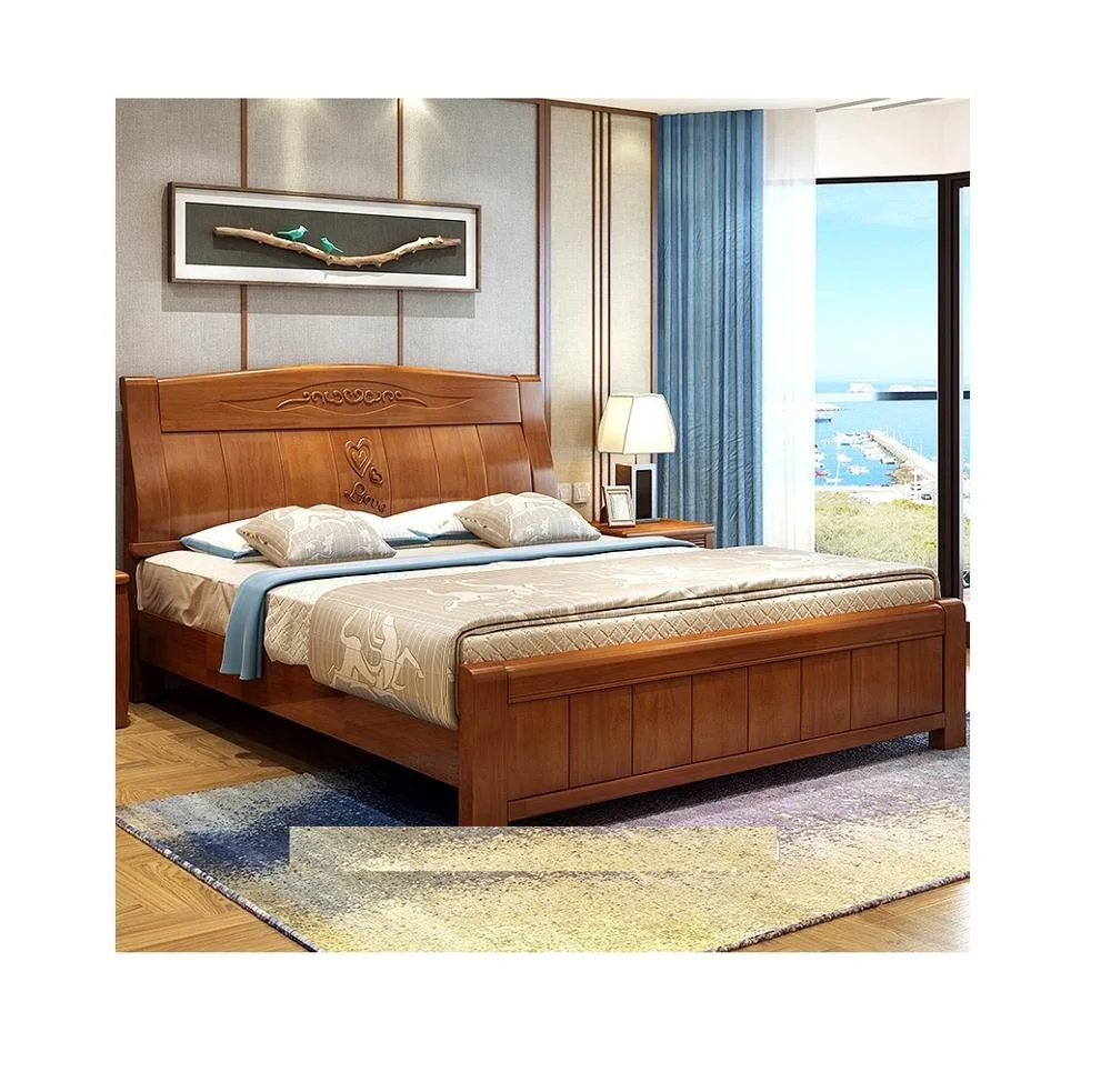 Hot Sell Latest Design Solid Wood King Size Double Bed