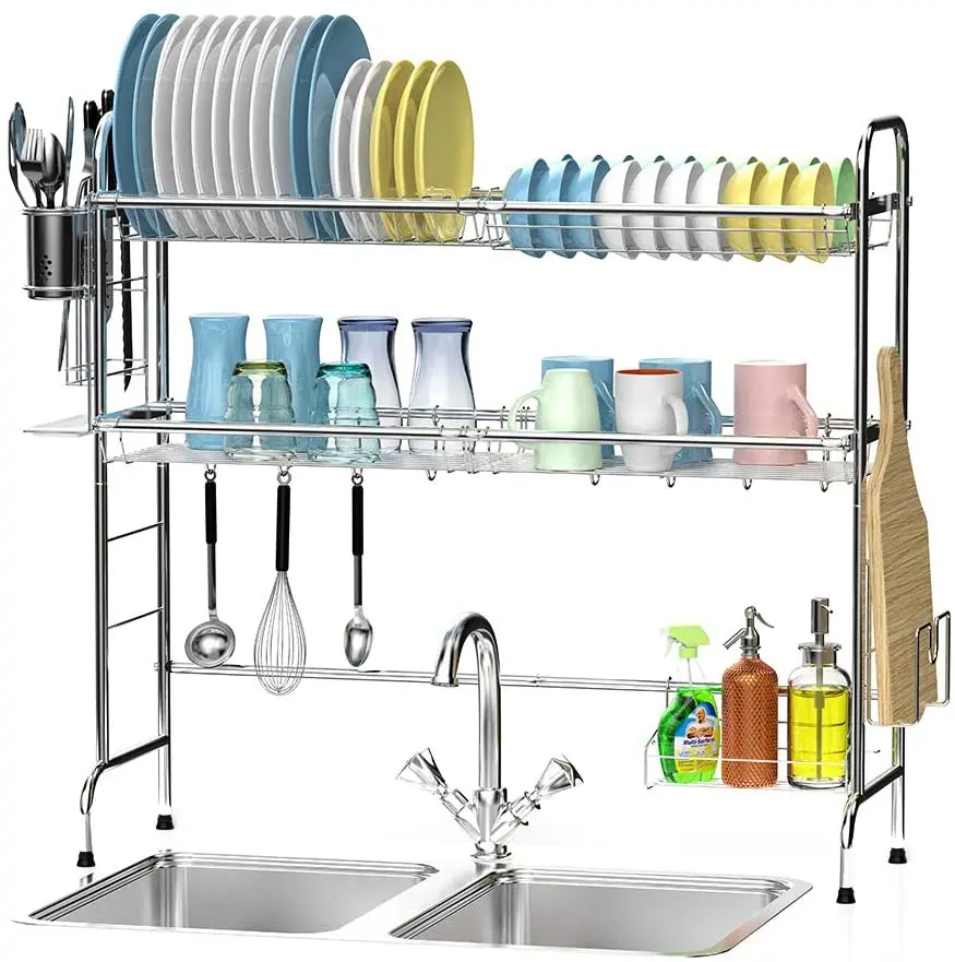 
Customized modern over sink organizer dish storage rack double sink shelf plate drainer holder 