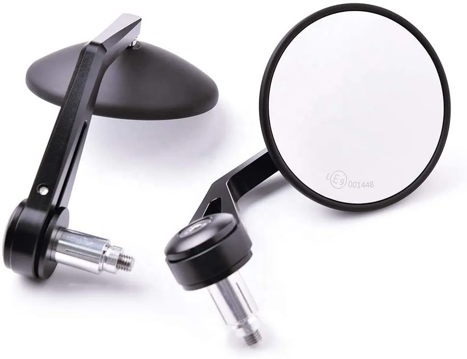 MICTUNING Custom Round Bar End Convex Lens Motorcycle Handlebar Rear View Mirrors Road Bike Mirror Motorcycle Rearview Mirrors