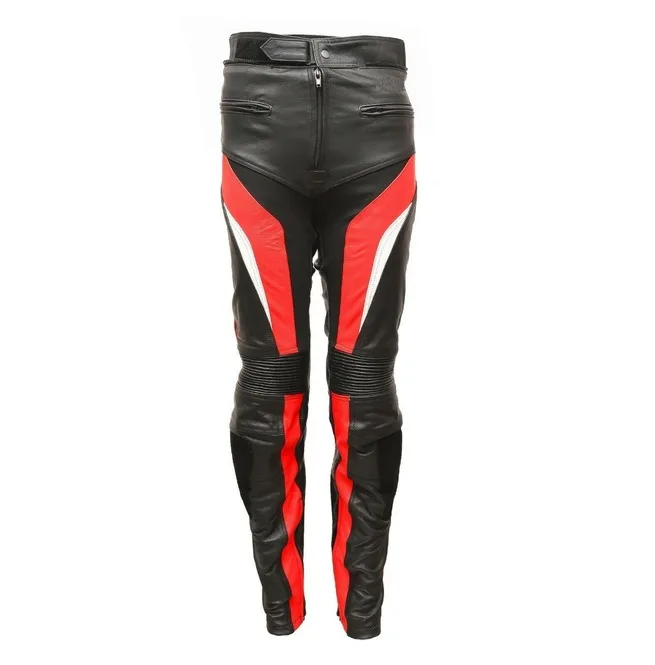 MEN SPEED 7 RED LEATHER COWHIDE MOTORCYCLE MOTOR BIKE JEANS TROUSERS in whole sale rates