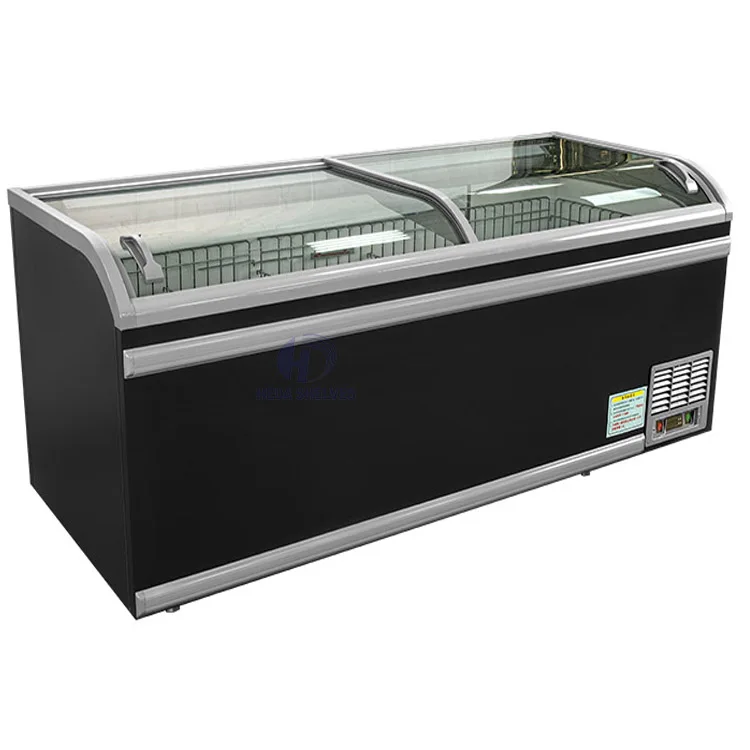Supermarket Industrial Frizer  Refrigeration showcase Equipment Spares For Ice Cream Curved Glass Door Island Chest Freezer
