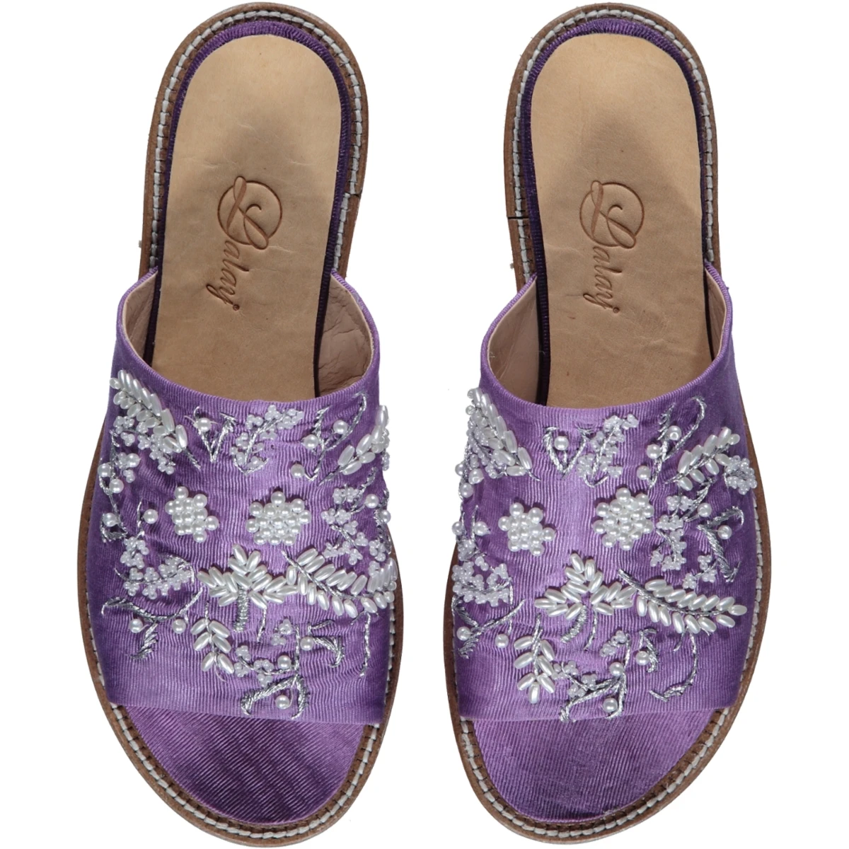 High Quality Women Handmade Slipper Vina Genuine Leather Open Toe with Embroider Comfortable Home Shoes