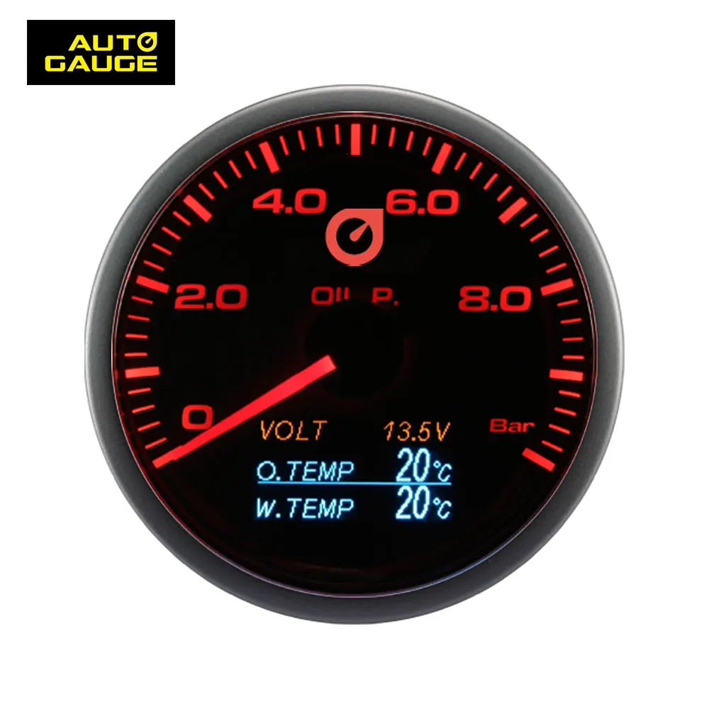 60mm 4 in 1 LED white amber analog digital volt oil temp water temp oil pressure gauge for universal car truck auto
