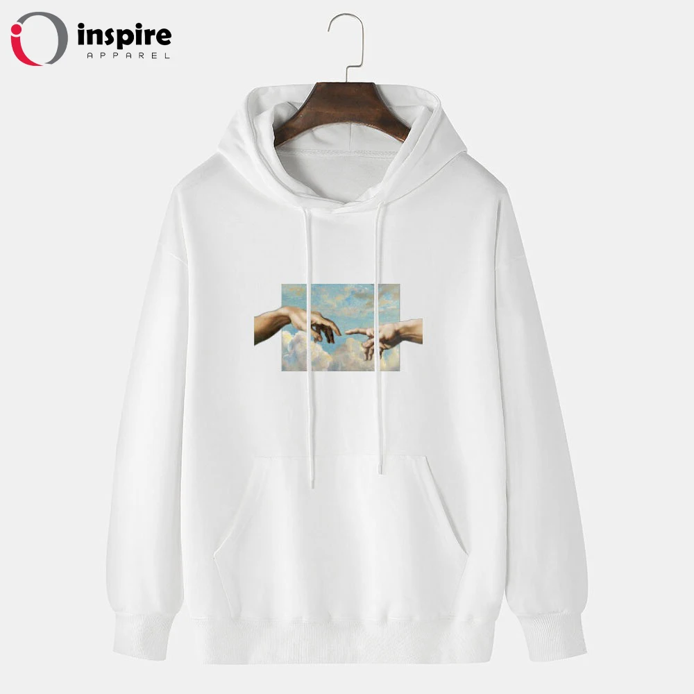
Mens Touch Hand Graphic Print 100% Cotton Solid Casual Pullover Hoodie 