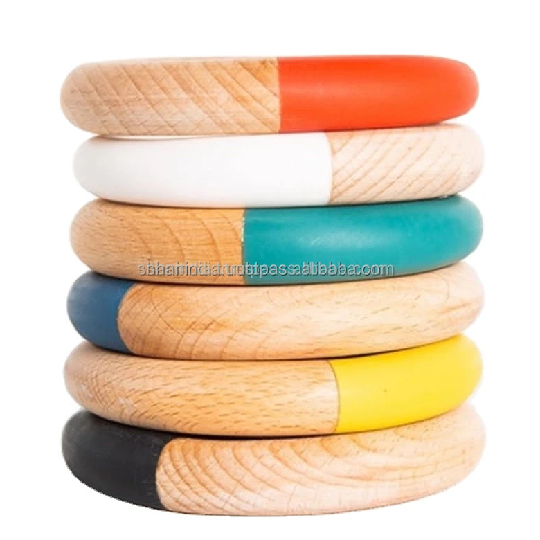 High Quality Handmade Fashion Resin and Beech wood joint Bangle for women