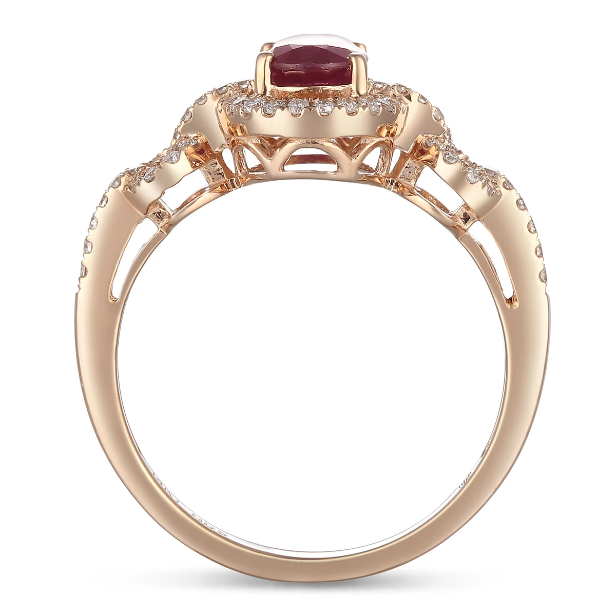 Lucullan  Fashion Trendy Jewelry 14K Pink Gold Diamond and Ruby Ring