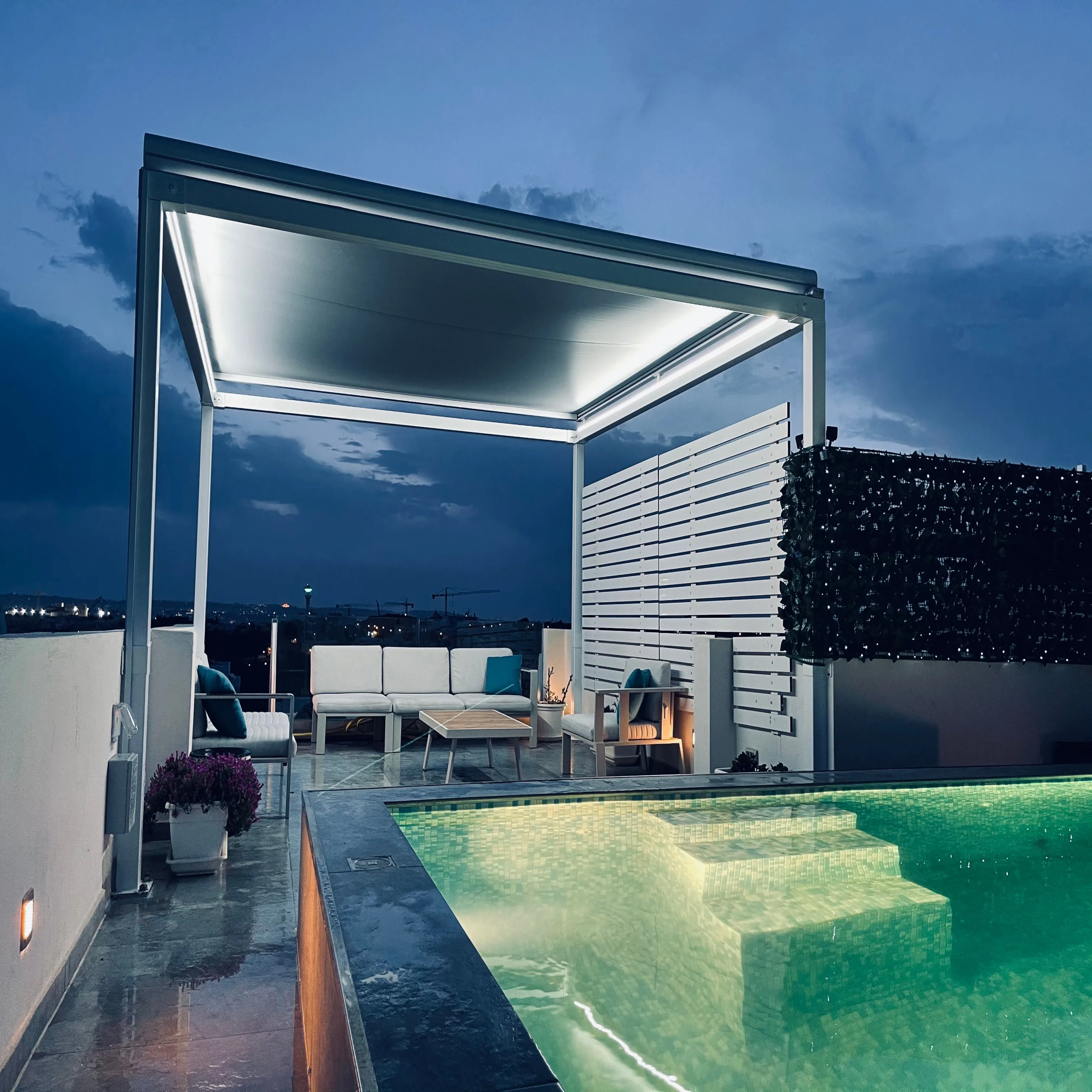 somfy motorized serge ferrari roof shade blackout fabric  skylight blind outdoor shade pergola for gazepo