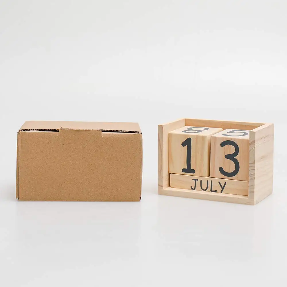 Desk Accessory Calendar  Home Office Decoration Perpetual Soild Wooden Block Calendar