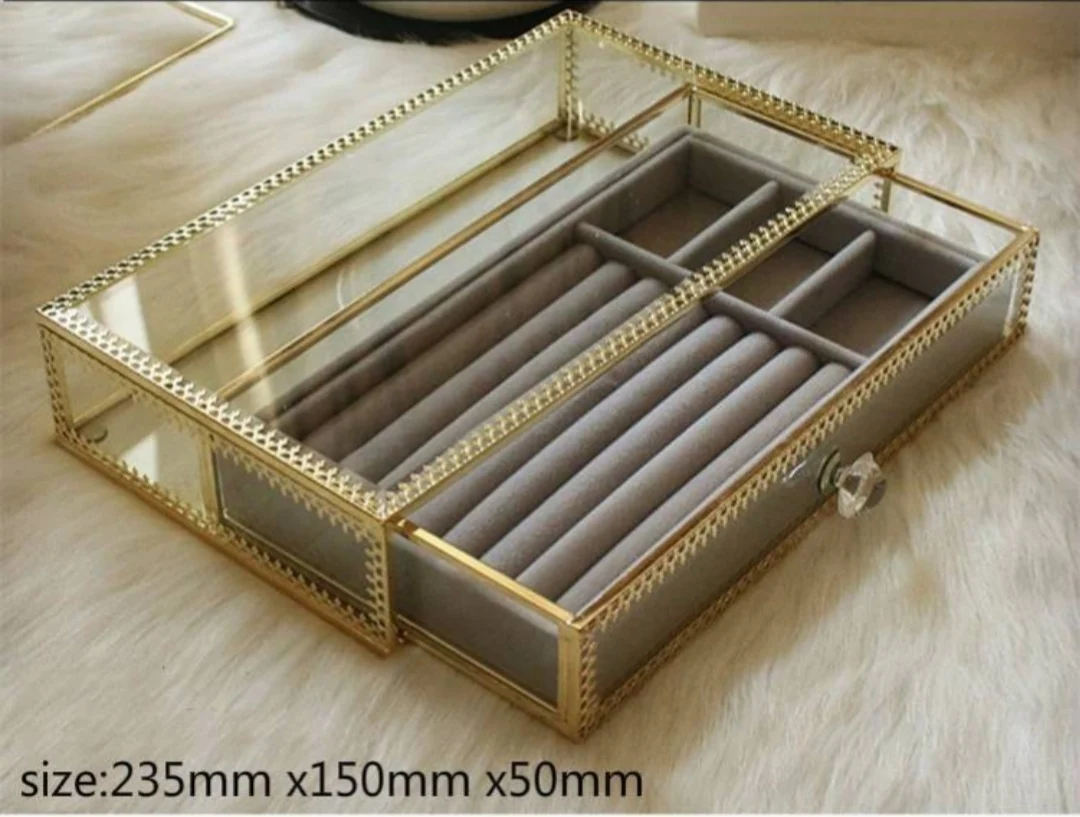  Glass- Brass Jewelry box for jewelry gold color glass- brass