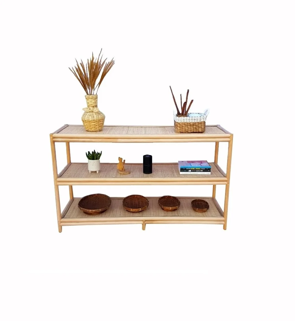 Hand Woven Mid Century Folded Natural Color Rattan Plywood Antique Kitchen Dining KANSA CONSOLE TABLE
