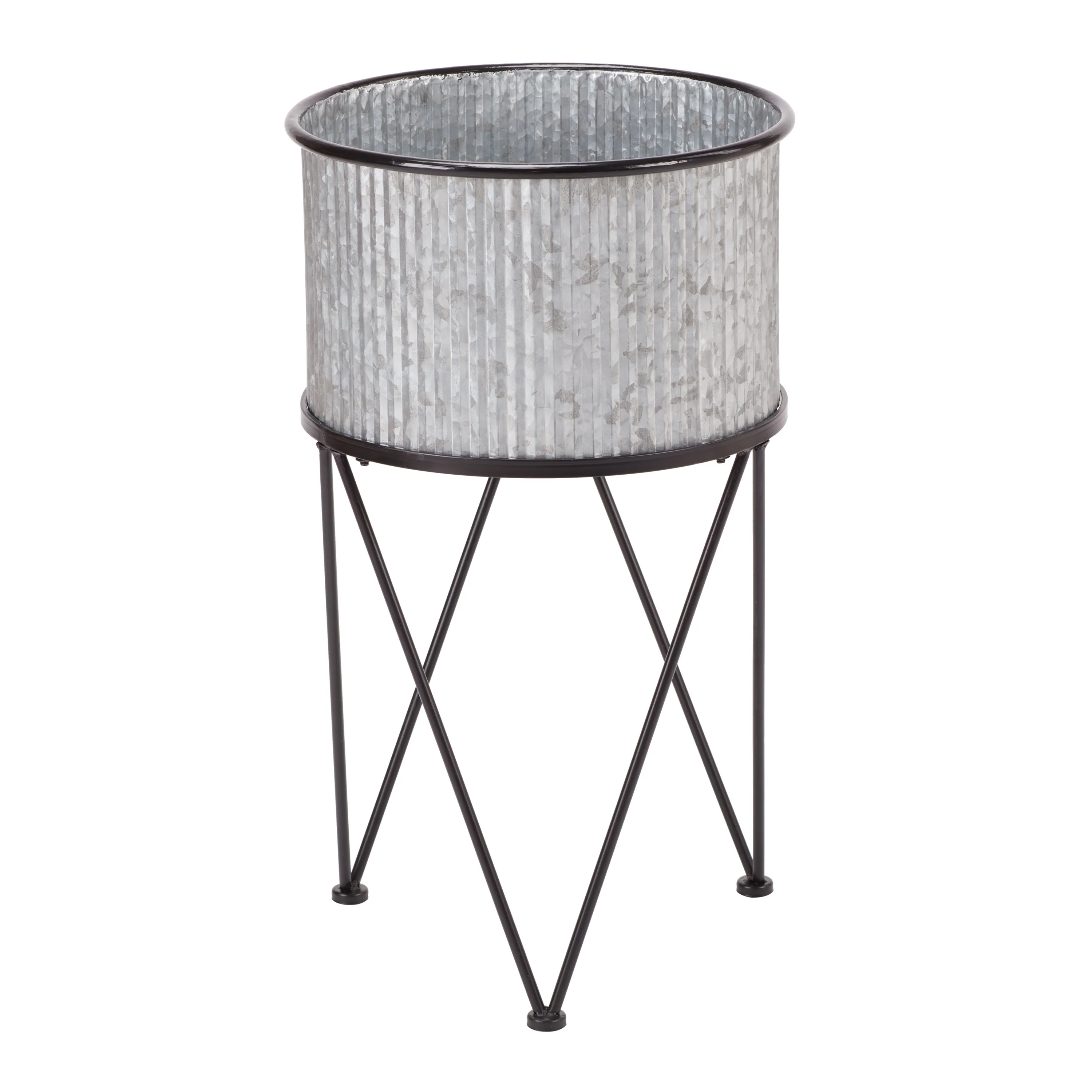 Grey & black galvanized planter pots with black large hairpin leg basket planter for decor flower pots plants rack room planters