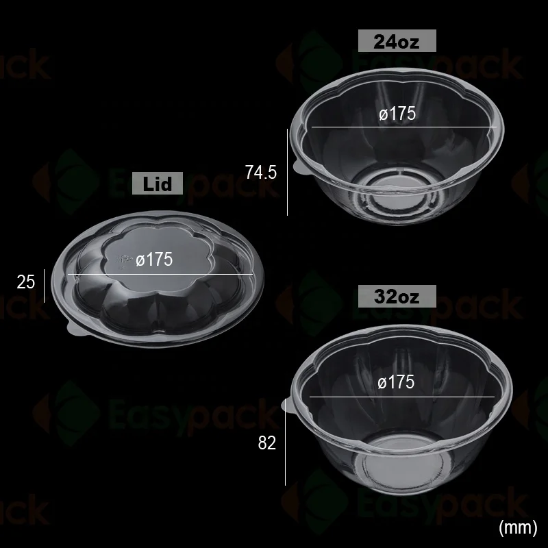 rPET customized disposable plastic clear bowls packaging for fruit poke bowl