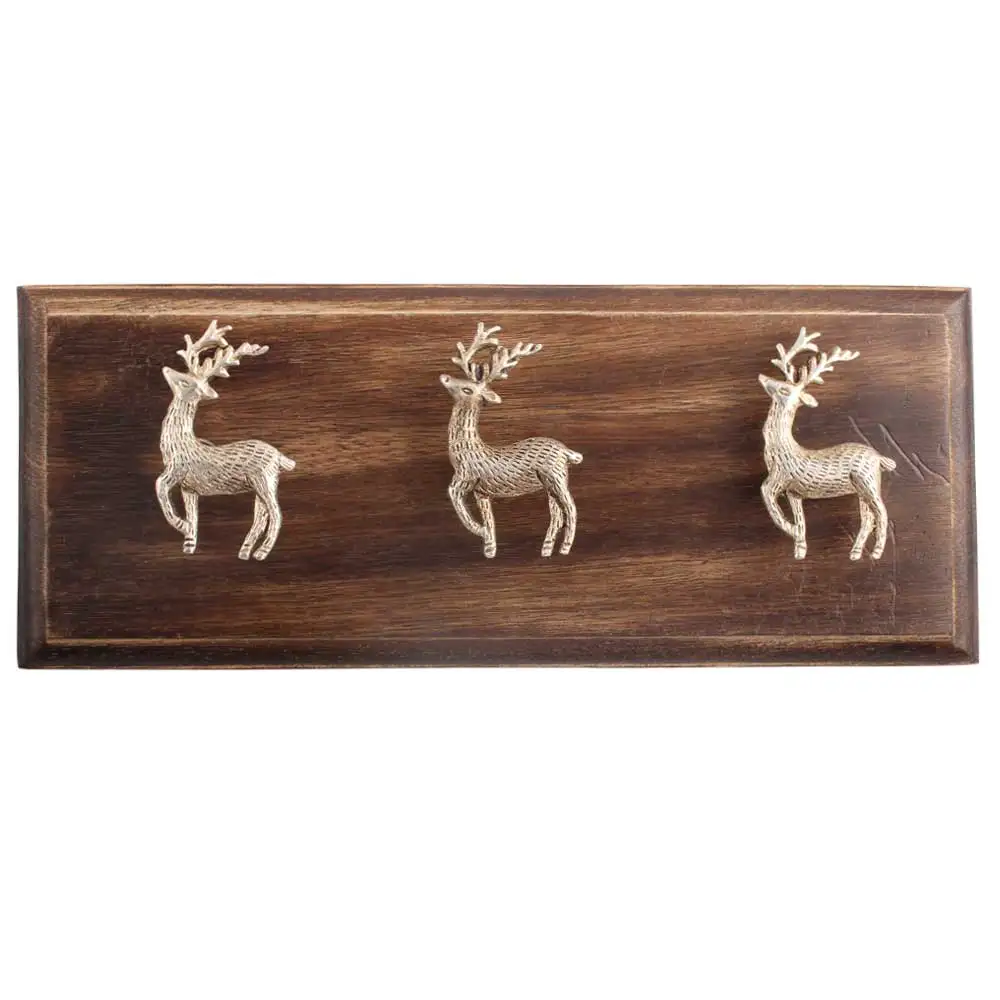 Handmade Traditional Wooden Silver Deer Wall Hooks Hangers Reusable Utility Mounted Hat Bags Clothes Heavy Duty Wholesale