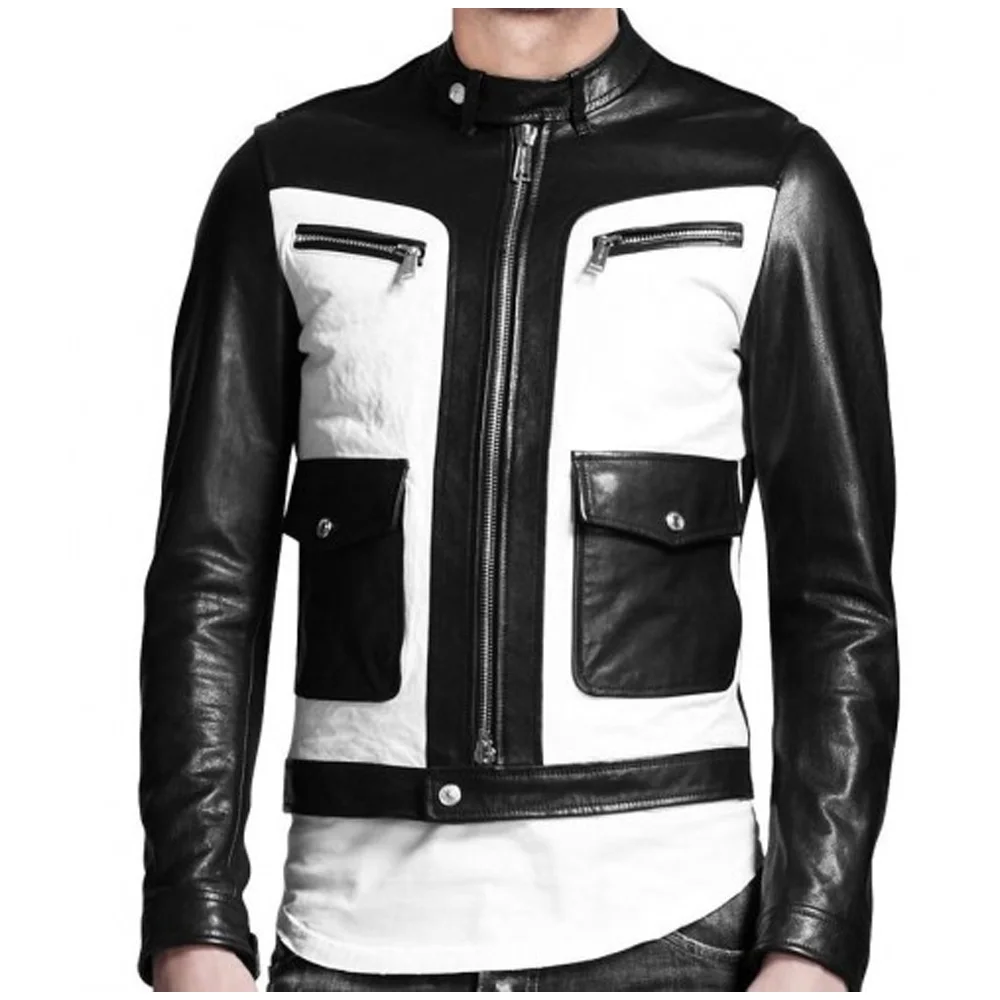 Кожаная мужская куртка стандартного использования с несколькими молниями