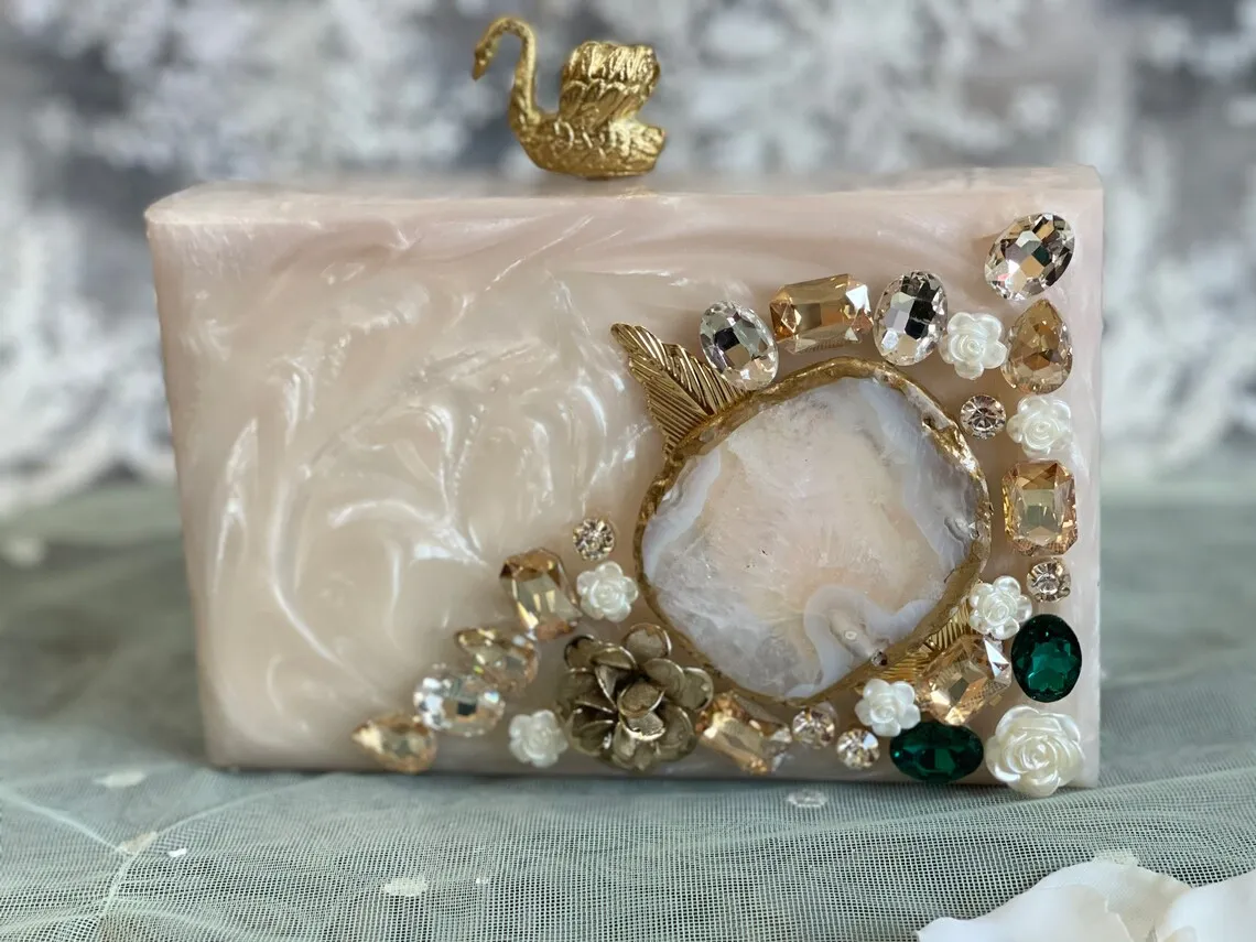 Top Quality fashion ladies cross body party bag wedding women resin and wood purses evening clutch bag