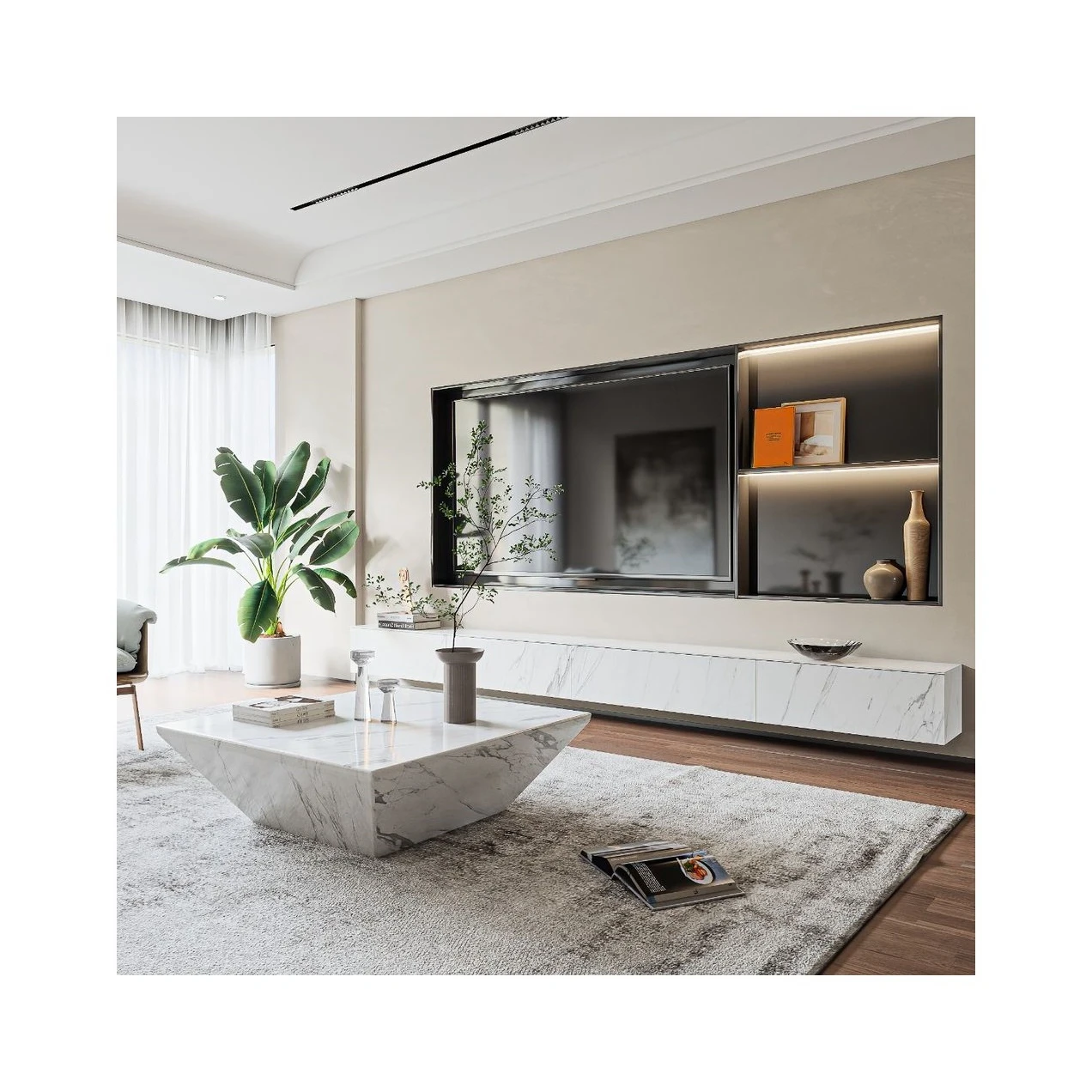 Livingroom Modern Center Table Furniture Sofital White Natural Stone Marble Coffee Table Plinth Marble