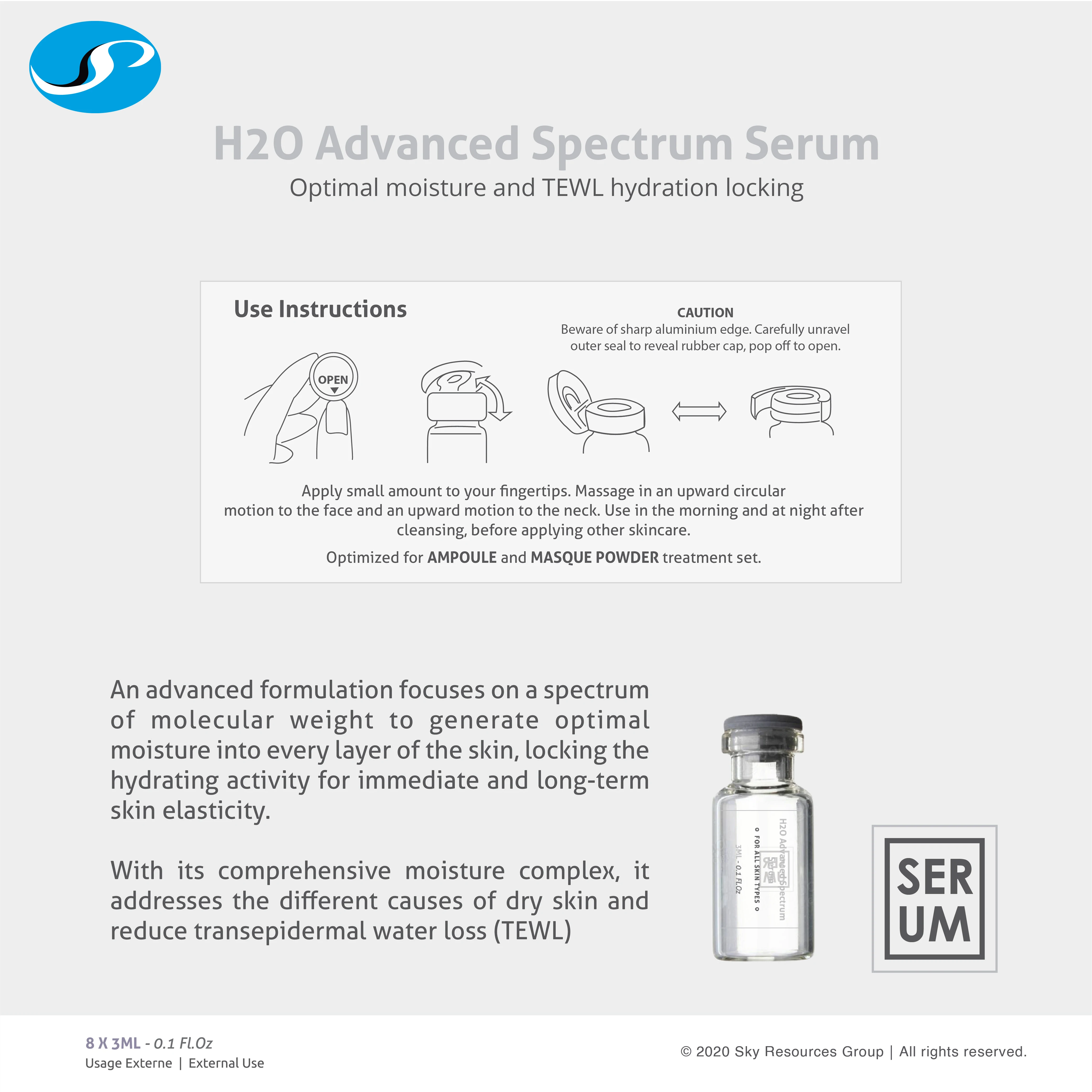 Advanced Hydrating Contain Sodium Hyaluronate Betaine ECOCERT face serum ampoule with TEWL Water-locking Power to cure dry skin