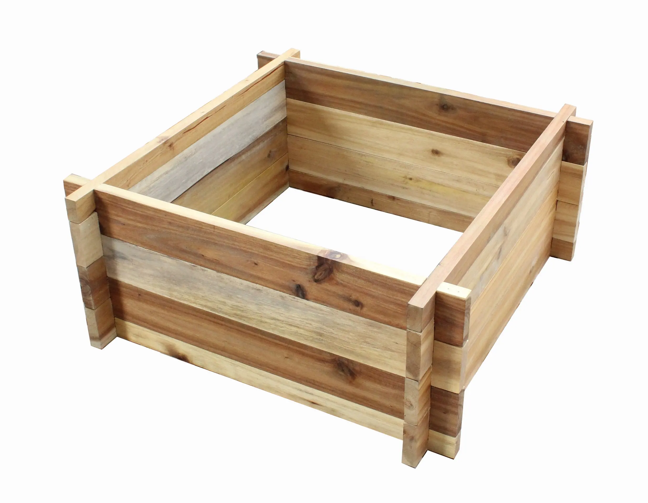 Square wooden planter box in the garden