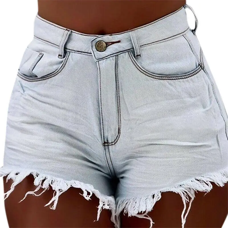 2021 Pakistan Made Denim Blue Vintage Girls Skinny Denim Shorts High Waist Jean Shorts For Ladies