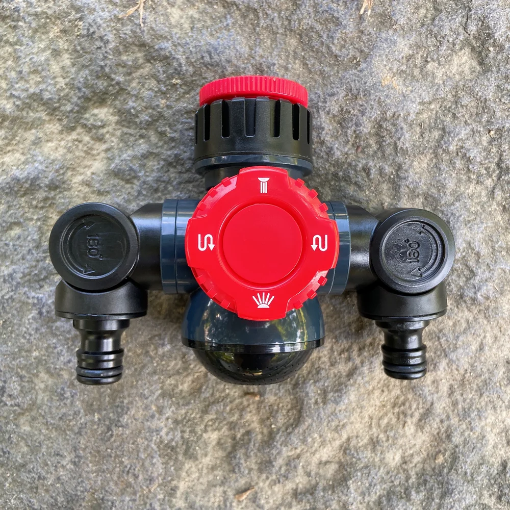 Multifunction 3/4 Tap Adaptor with Two Hose Quick Connectors with 180 and 360 Degree Shower and Center Pattern Hose Connector