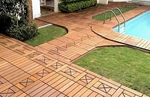 VietNam Wholesale Outdoor Waterproof Solid Teak Wood Decking Interlocking Flooring Tiles 4 Slats