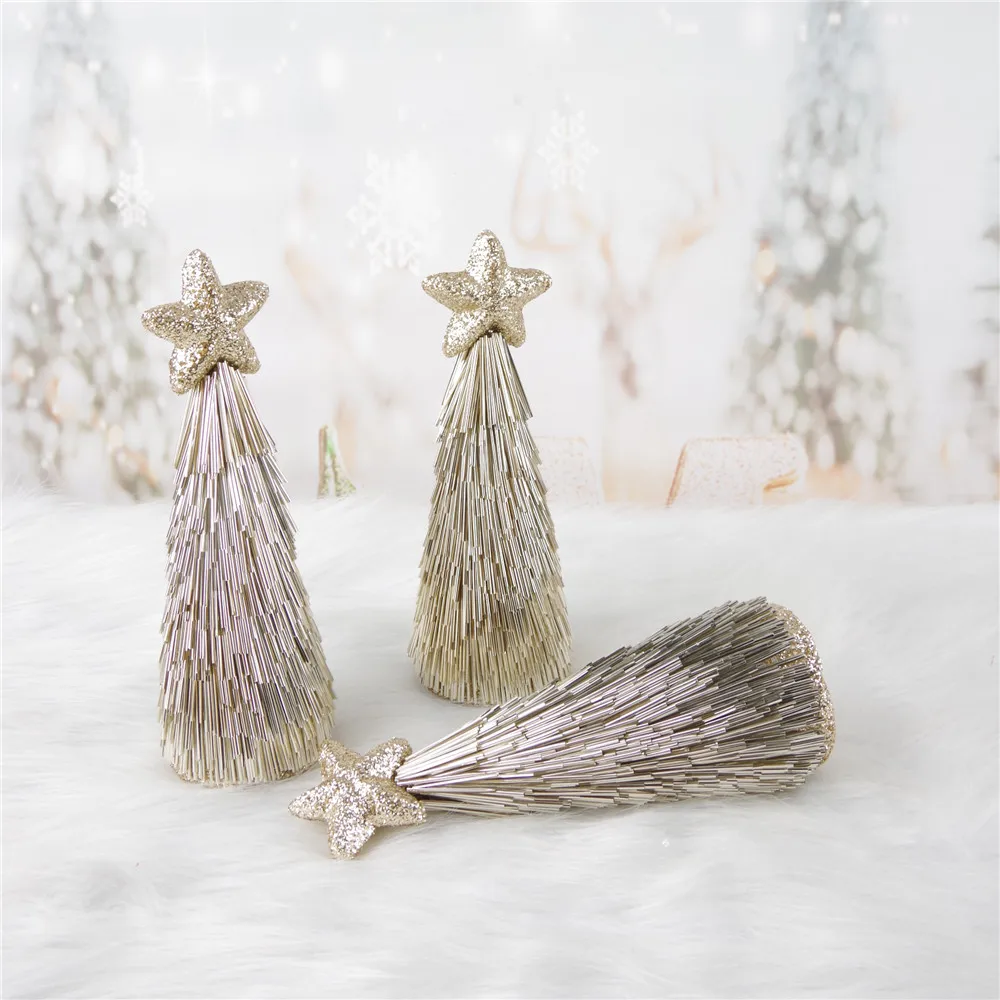 Цвета шампанского, золотые рождественские украшения, мини-Конусная Рождественская елка, декор книжной полки.