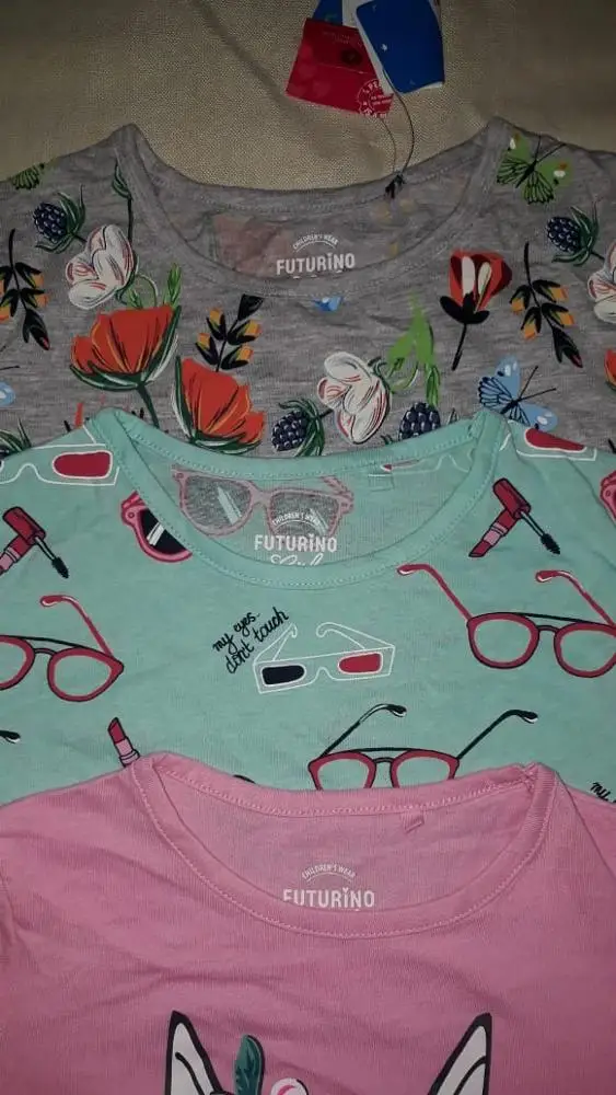 High End Brand Labels Apparels Girls Kids Casual Cotton Outfits Wear Crew Neck Short Sleeve T Shirts Bangladesh Stock Lot 1-14 Y