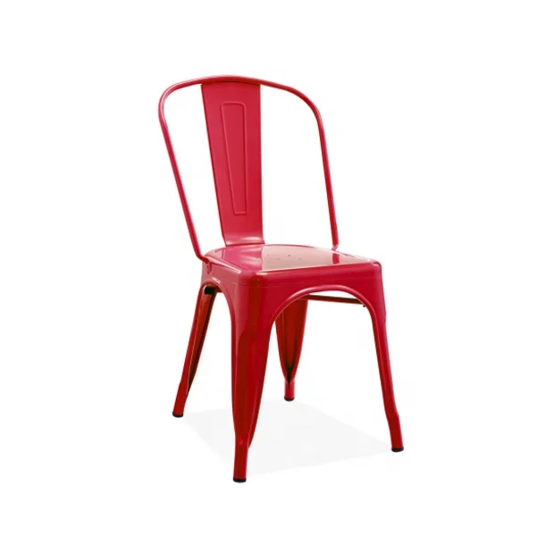 Vintage Industrial Bistro Cafe Stackable Metal Chair French Style Hotel Dining Chair Restaurant Metal Iron Chair in Red Finish