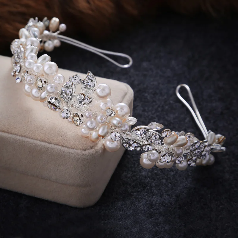 SG069 горячая Распродажа ручной работы элегантный розовый жемчуг горный хрусталь лист Свадебная повязка на голову свадебные аксессуары для волос