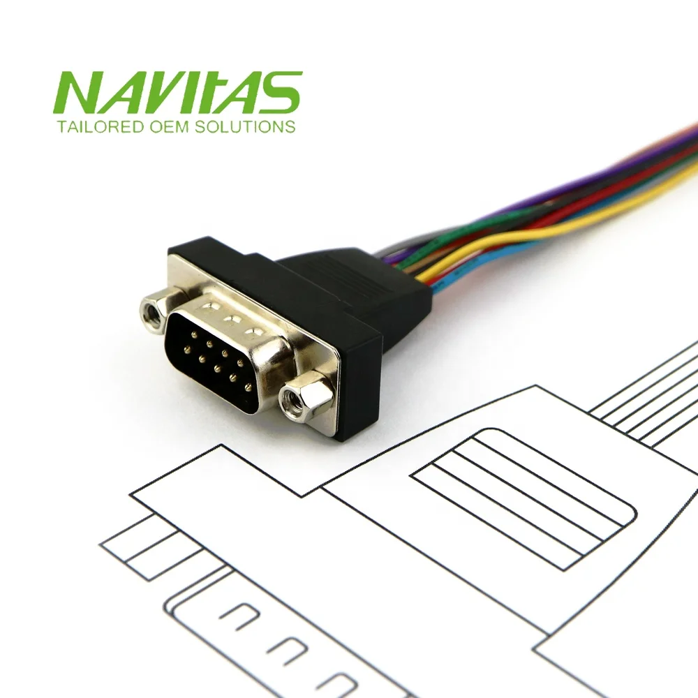 D-SUB DB9 Male 9 Pin Connector Display Cable  PVC Jacket Cable Assembly